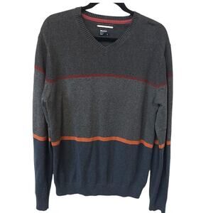 RVCA Rugged Colorblock Striped Pullover V Neck Cotton Sweater Men Size Large